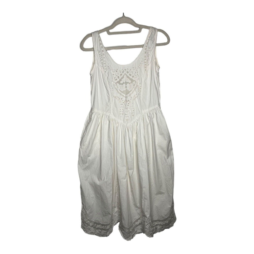 Vintage Dress Bow Back Eyelets Cotton Summery Lace Cream Tafadal Womens Small